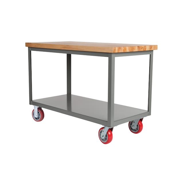 Mobile Table, Butcher Block, 24" x 36", 3000 lbs. Cap, Floor Lock